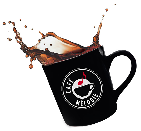 Cafe Melodie Logo on a cup of coffee
